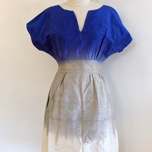 Calypso Silk Watercolor Painted Tie Waist Dress